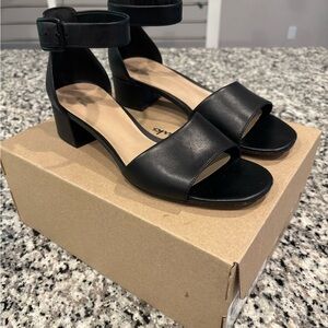 Clarks Elisa Dedra Sandals Heeled Black Leather Black Sz 8M